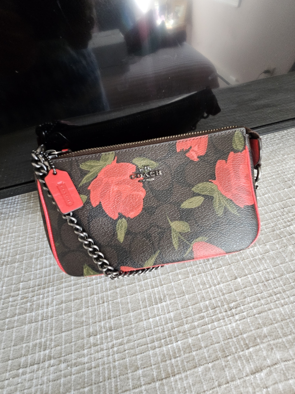 COACH Brown Floral Nolita with Red Roses
